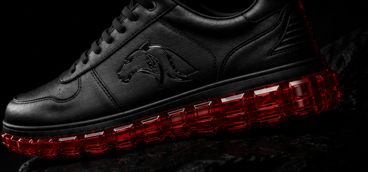 Midnight Black JAGORR sneaker leather and ruby sole detail